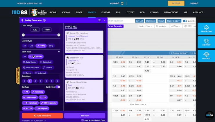 MD88 Sports Betting Parlay Generator