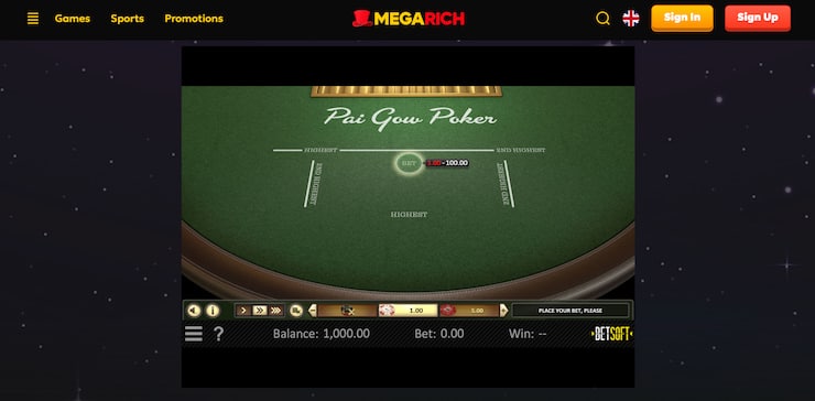 Pai Gow Online at MegaRich