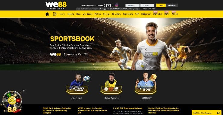 we88 sportsbook homepage